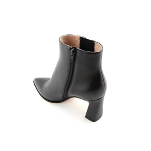 Black Calf Leather Bold Block Ankle Boot