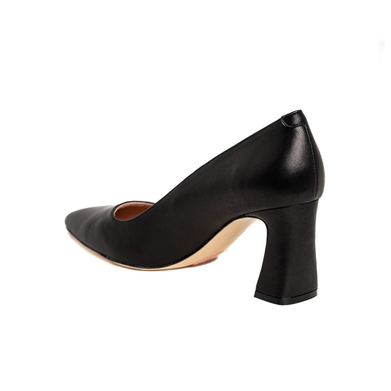 Black Leather Block Heel Pump