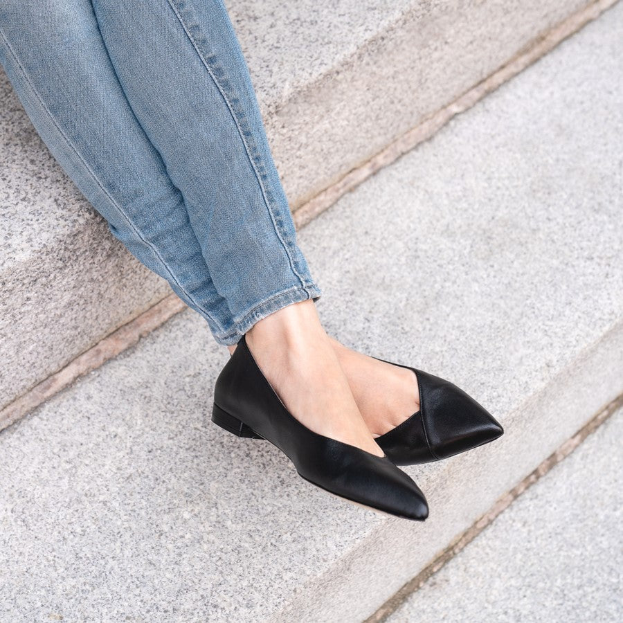 Black Leather Flat Comfortable Flats Ally Shoes - Main Image