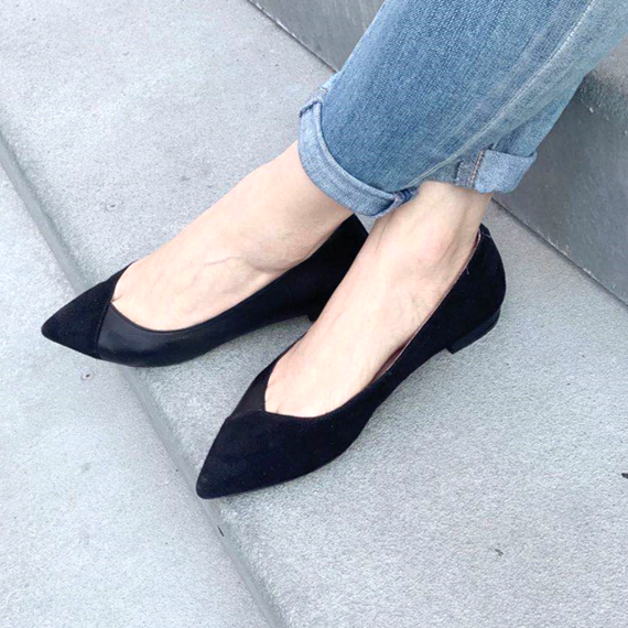 Black Suede / Leather Flat - Comfortable Flats - Ally Shoes