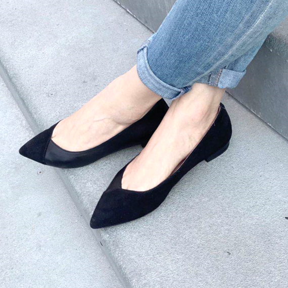 Black suede flat shoes shop
