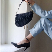 Black Leather Ankle Strap Pump
