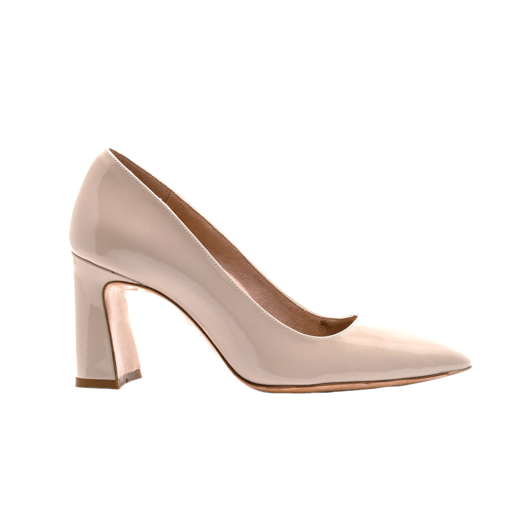 Tender Taupe Patent Leather Block Heel Pump