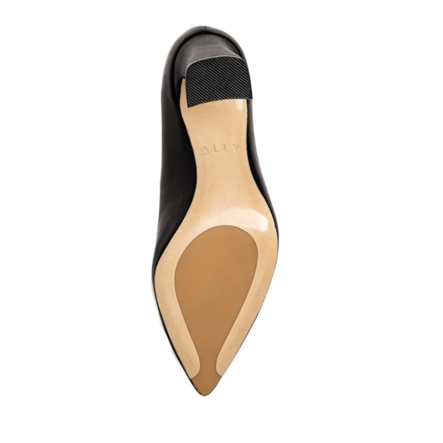 Black Leather Block Heel Pump