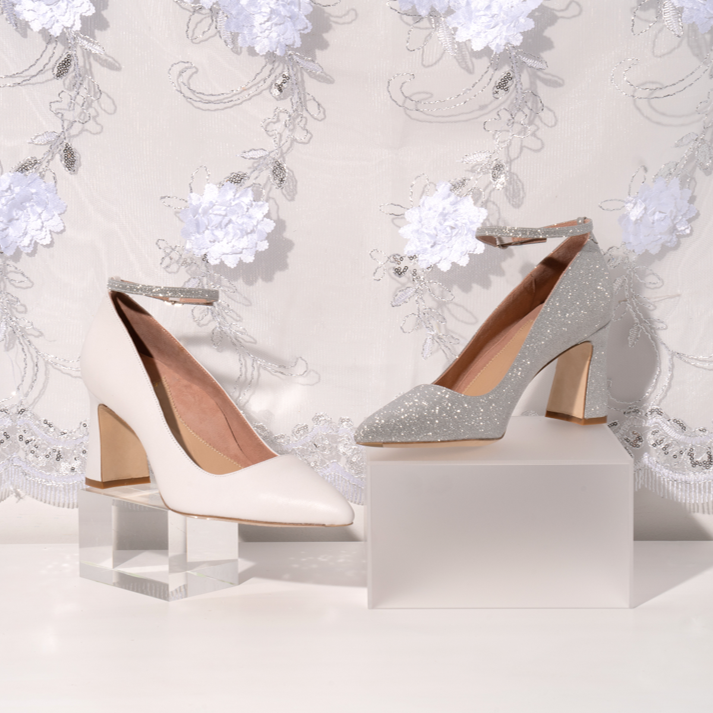 White shimmer heels cheap