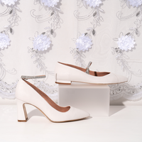 Classic White Leather Mary Jane Forever Flat (Silver Shimmer Strap)