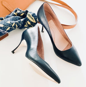 Good Night Navy Leather Pump - Comfortable Heels - Ally Shoes