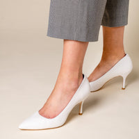 Classic White Leather Pump - Comfortable Heels - Ally Shoes