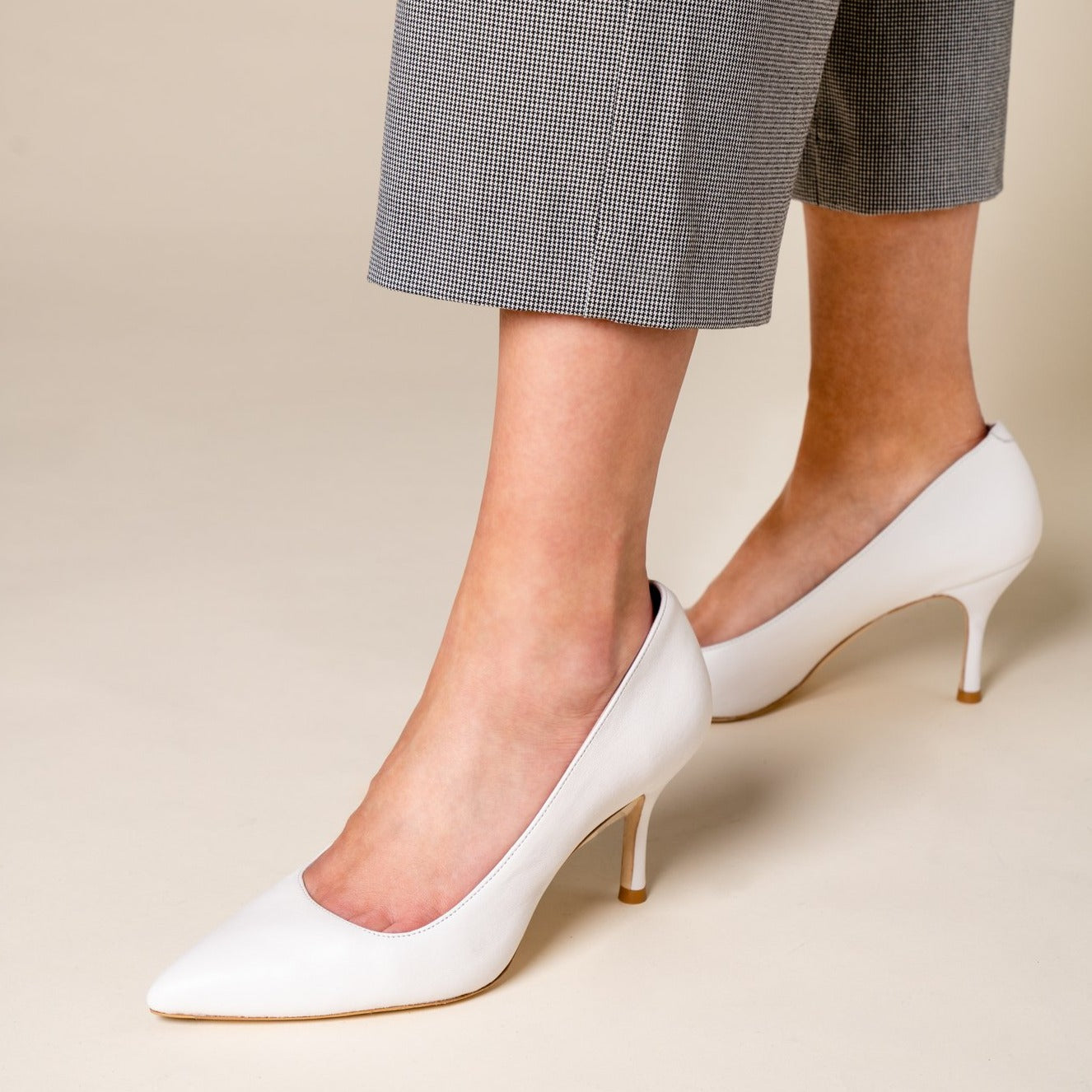 white leather pumps dress shoes Miluxas Women's Leather Pointed Toe Closed Toe Slingback Pumps Fashionable Elastic Strap Kitten Heel High Heels Wedding Work Dress Shoes White 7(39)