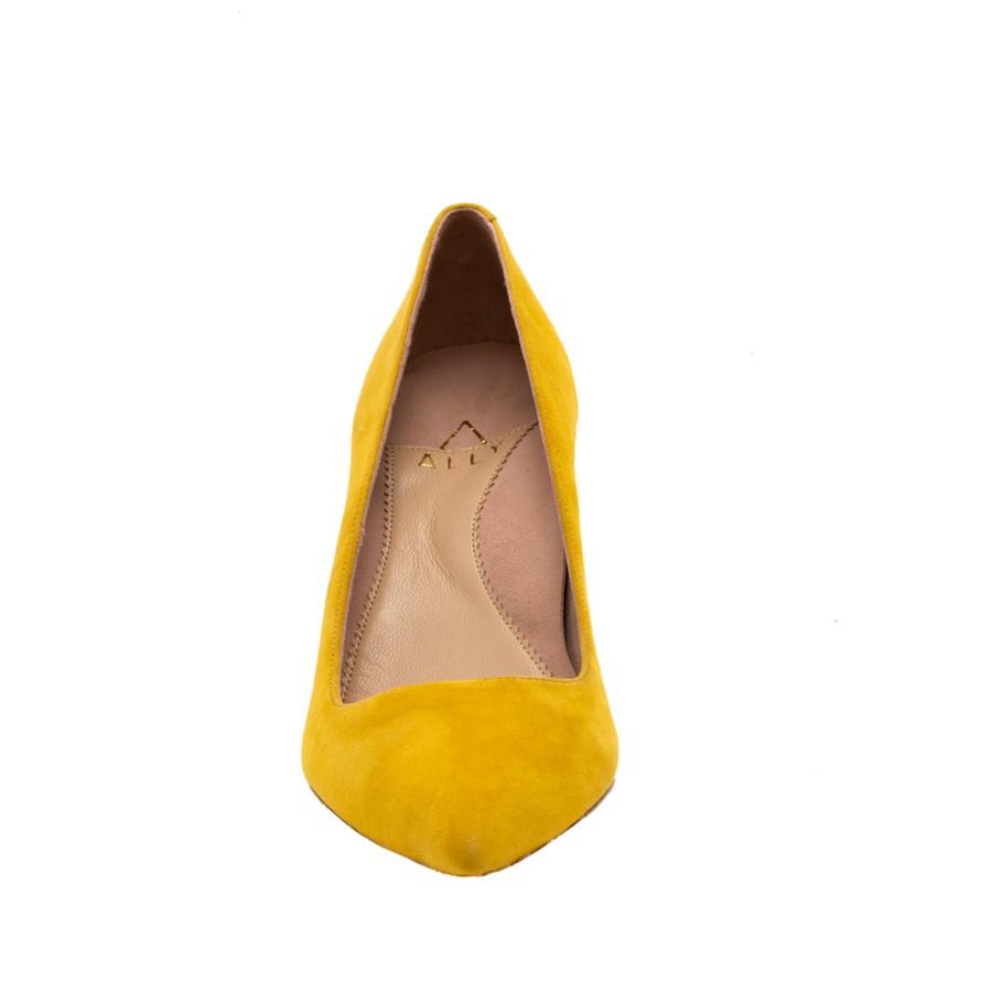 Sassy Saffron Suede Lower Block Heel