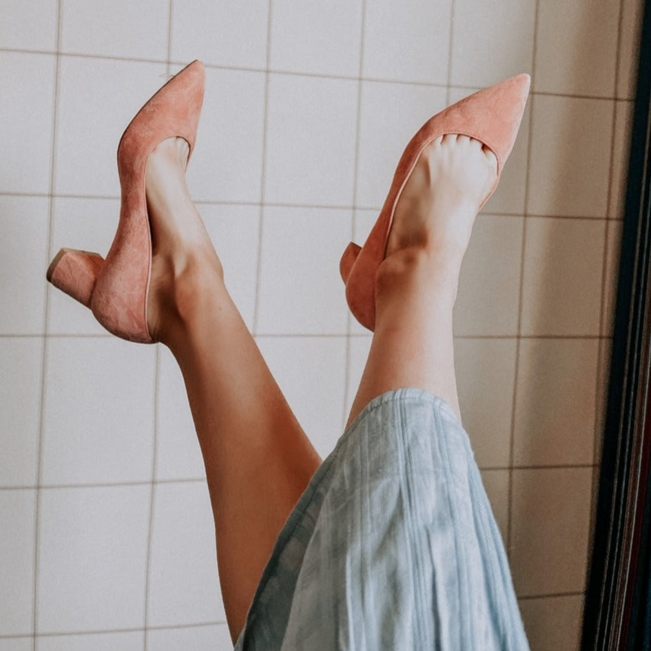 Blissful Blush Suede Lower Block Heel