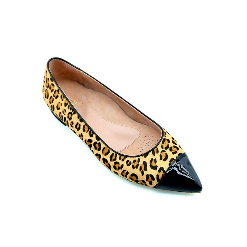 Leopard Black Patent Leather Cap Toe Flat ALLY Shoes