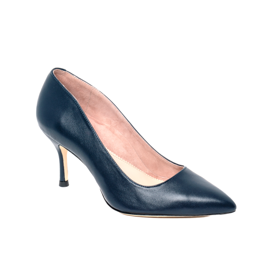 Good Night Navy Leather Pump - Comfortable Heels - Ally Shoes