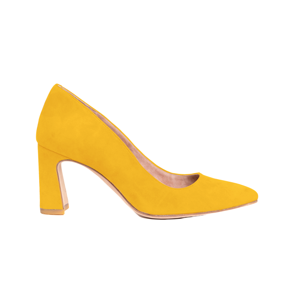 Sassy Saffron Suede Block Heel Pump