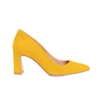 Sassy Saffron Suede Block Heel Pump