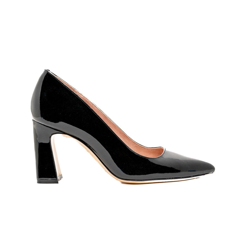 Black Patent Block Heel - Comfortable Heels - Ally Shoes