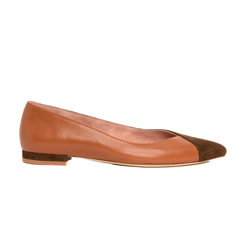 Moxie Mocha Suede / Courageous Caramel Leather Flat - Comfortable Flats - Ally Shoes