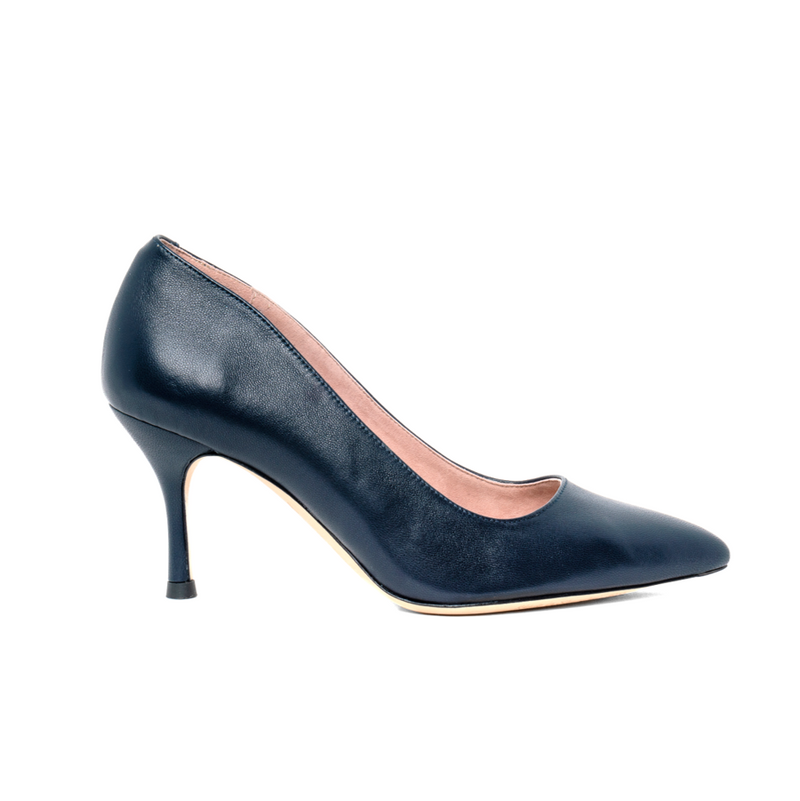 Navy Leather Pump - Comfortable Heels - Ally Shoes