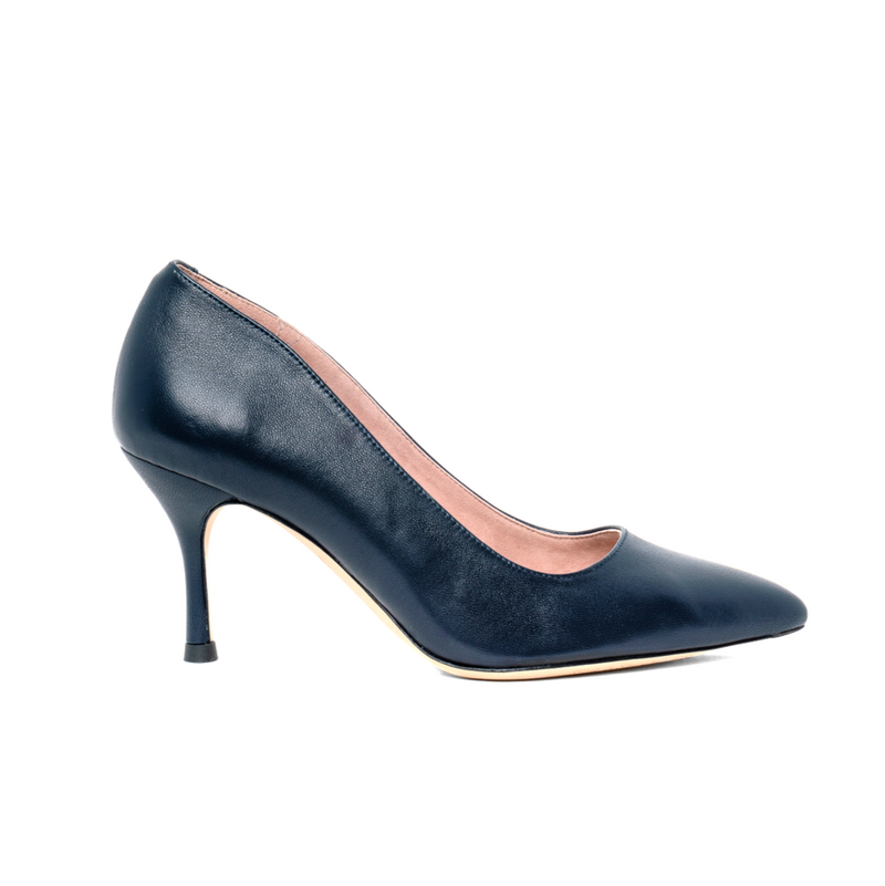 Good Night Navy Leather Pump - Comfortable Heels - Ally Shoes