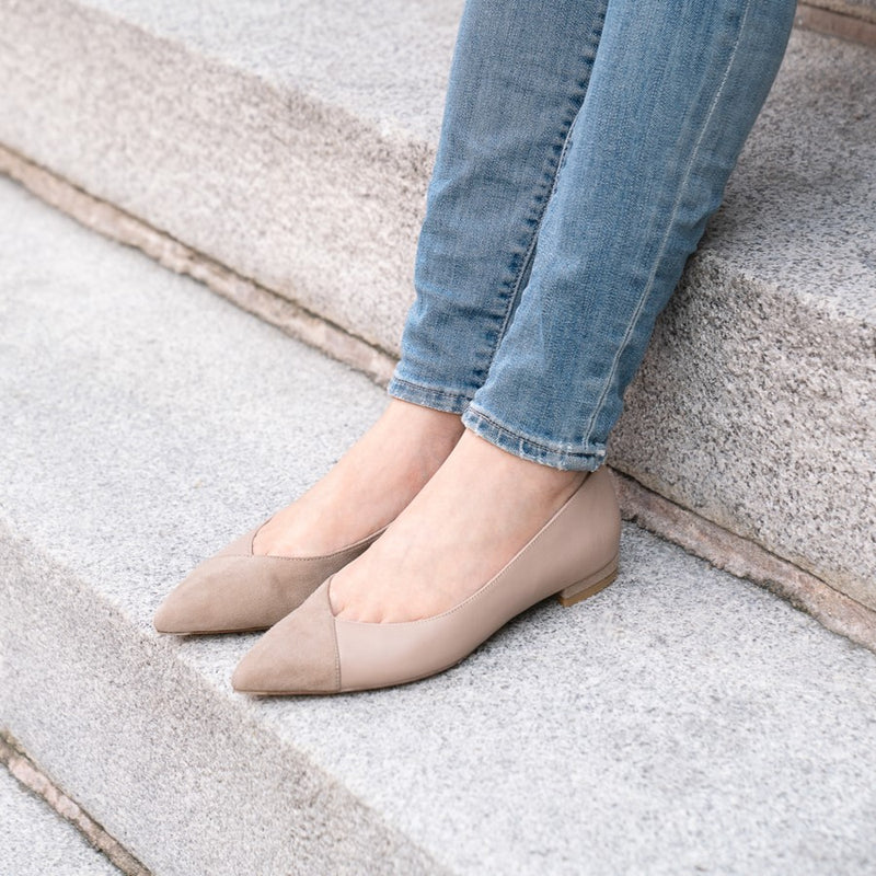 Tenacious Tan Suede / Bossy Beige Leather Flat - Comfortable Flats - Ally Shoes