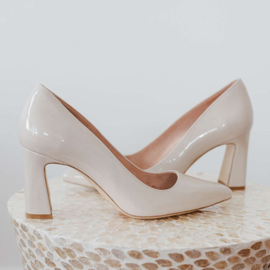 Tender Taupe Patent Leather Block Heel Pump