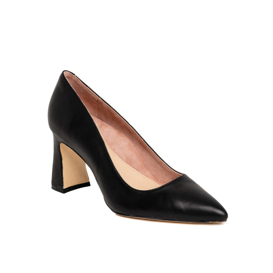 Black Leather Block Heel Pump