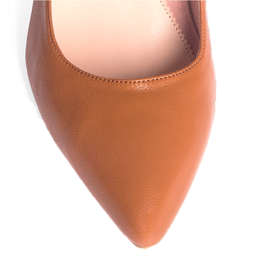 Courageous Caramel Leather Kitten Heel