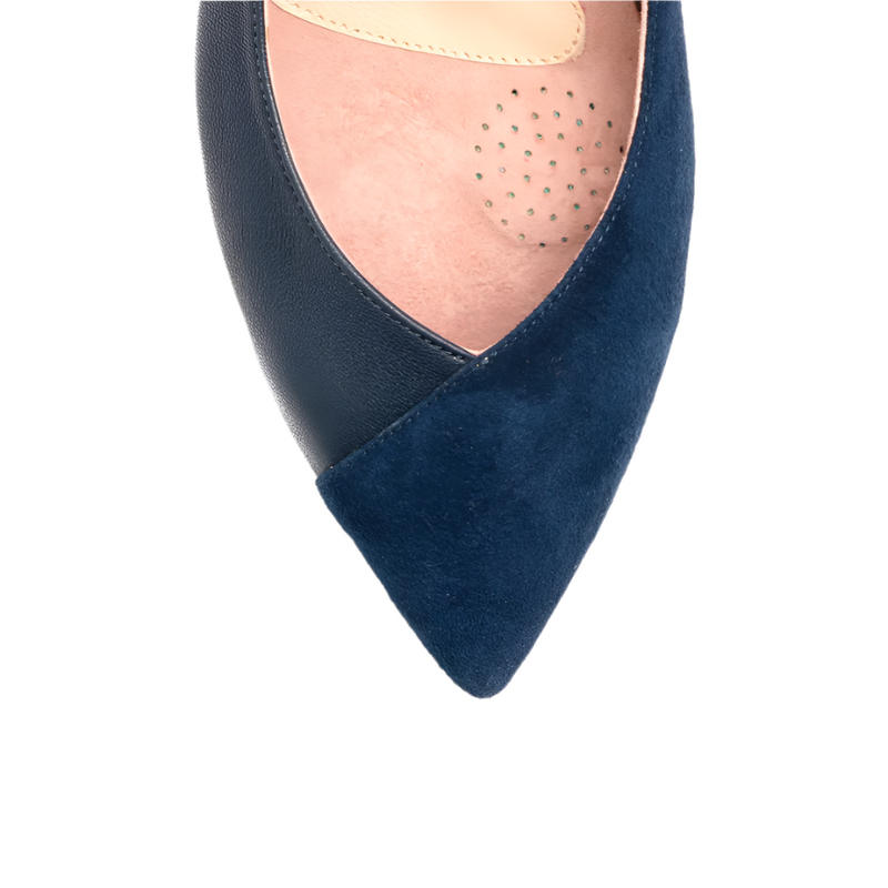 Navy blue leather flat shoes hotsell