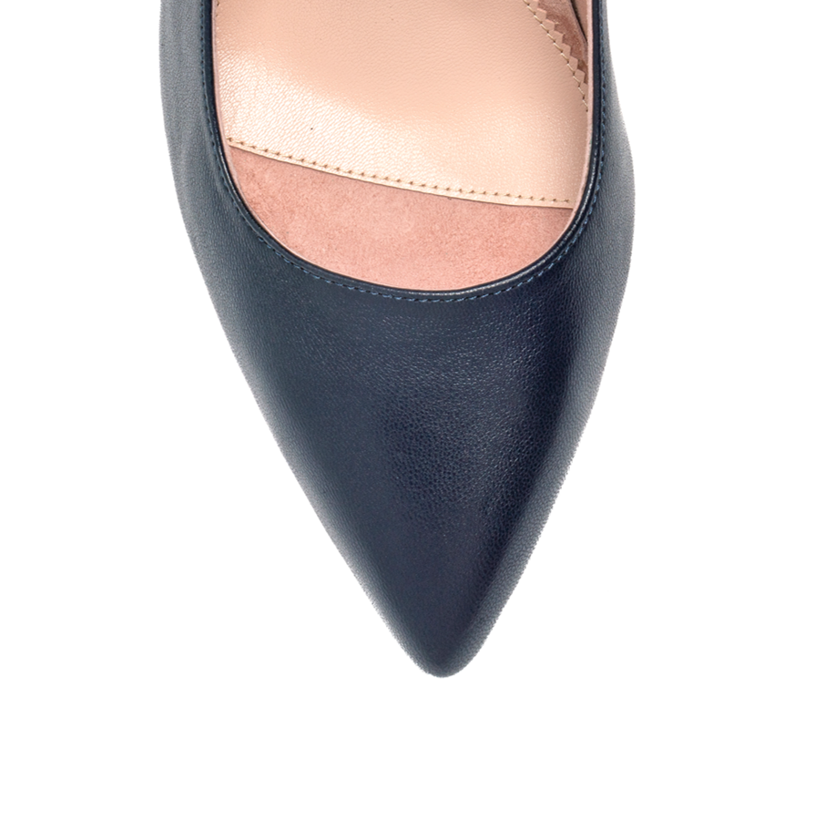 Good Night Navy Leather Block Heel Pump