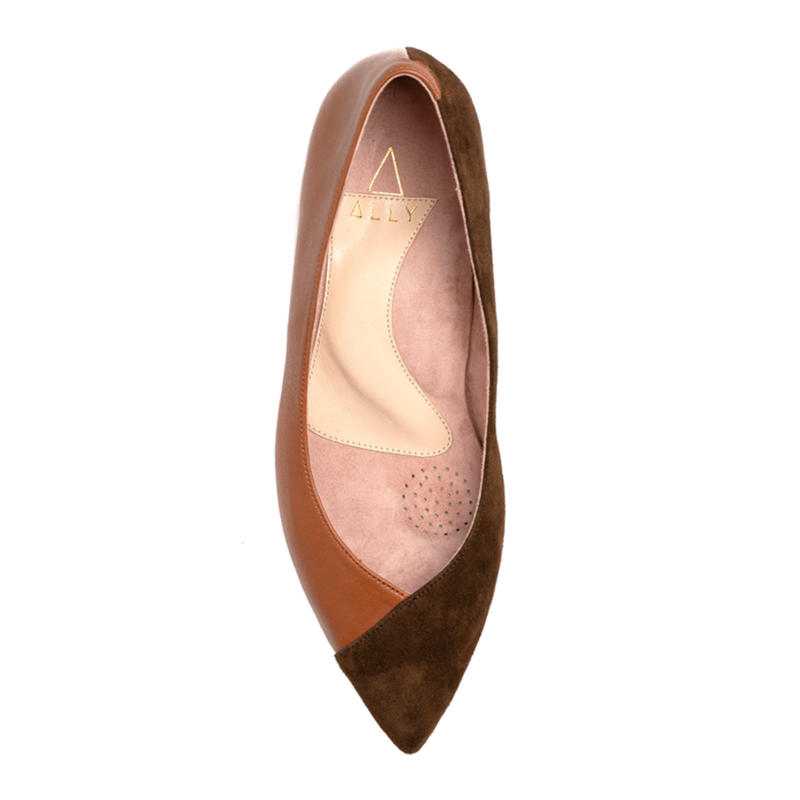 Moxie Mocha Suede / Courageous Caramel Leather Flat - Comfortable Flats - Ally Shoes