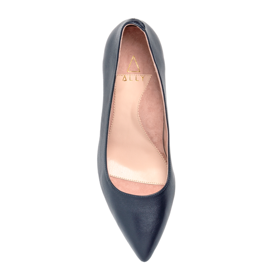 Good Night Navy Leather Lower Block Heel 2 inch