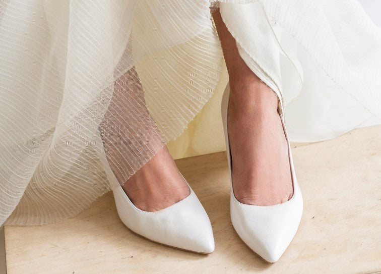 White Leather Lower Block Heel